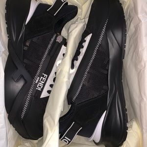 FENDI FLOW Black nylon and leather low-tops